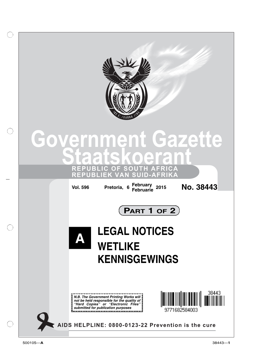 Government Gazette Staatskoerant REPUBLIC of SOUTH AFRICA REPUBLIEK VAN SUID-AFRIKA February Vol
