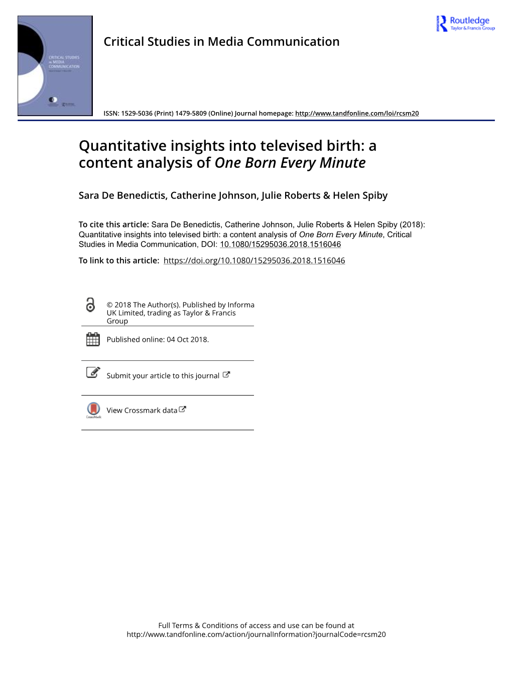 Quantitative Insights Into Televised Birth: a Content Analysis of One Born Every Minute