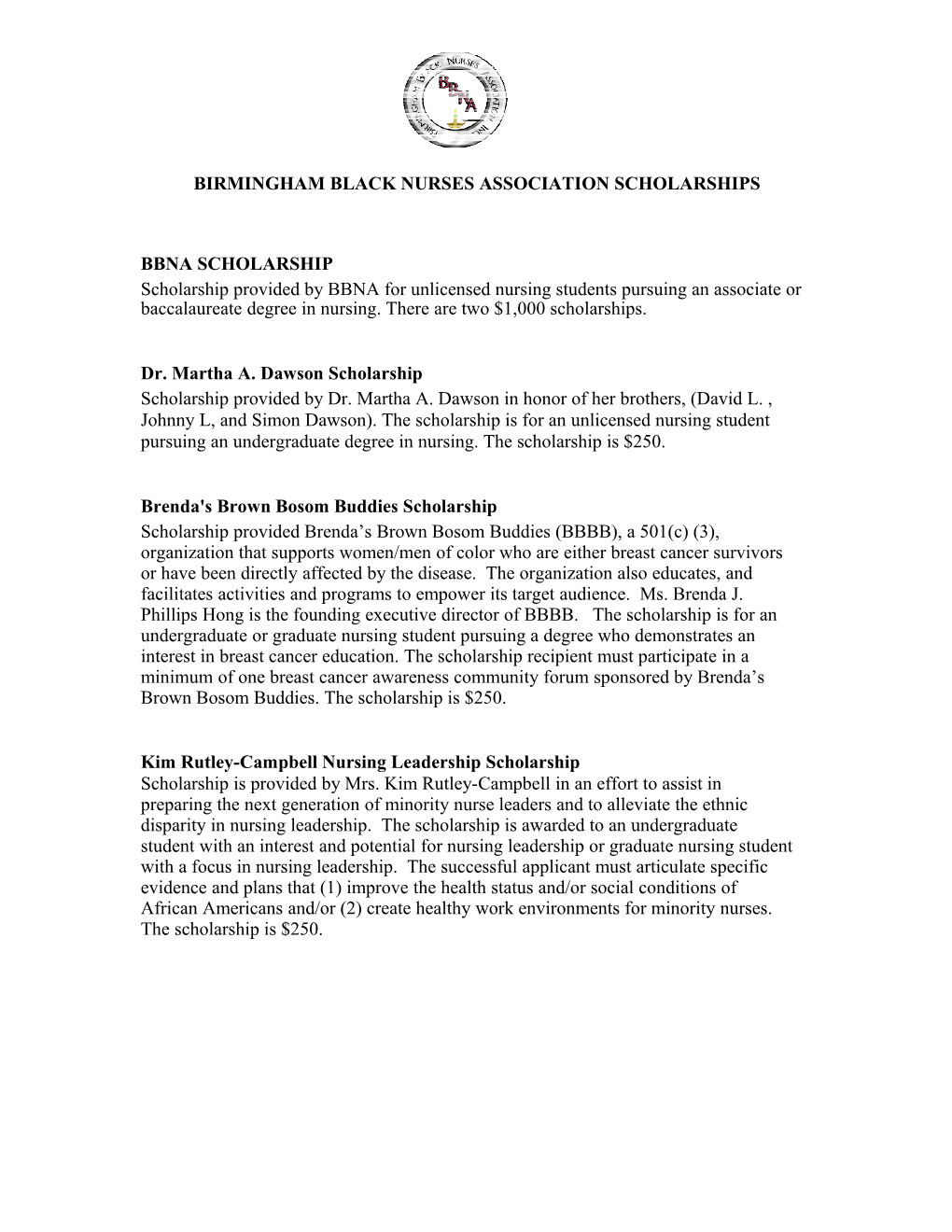 Birmingham Black Nurses Association Scholarships