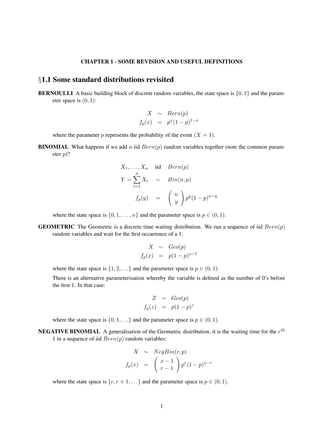 §1.1 Some Standard Distributions Revisited
