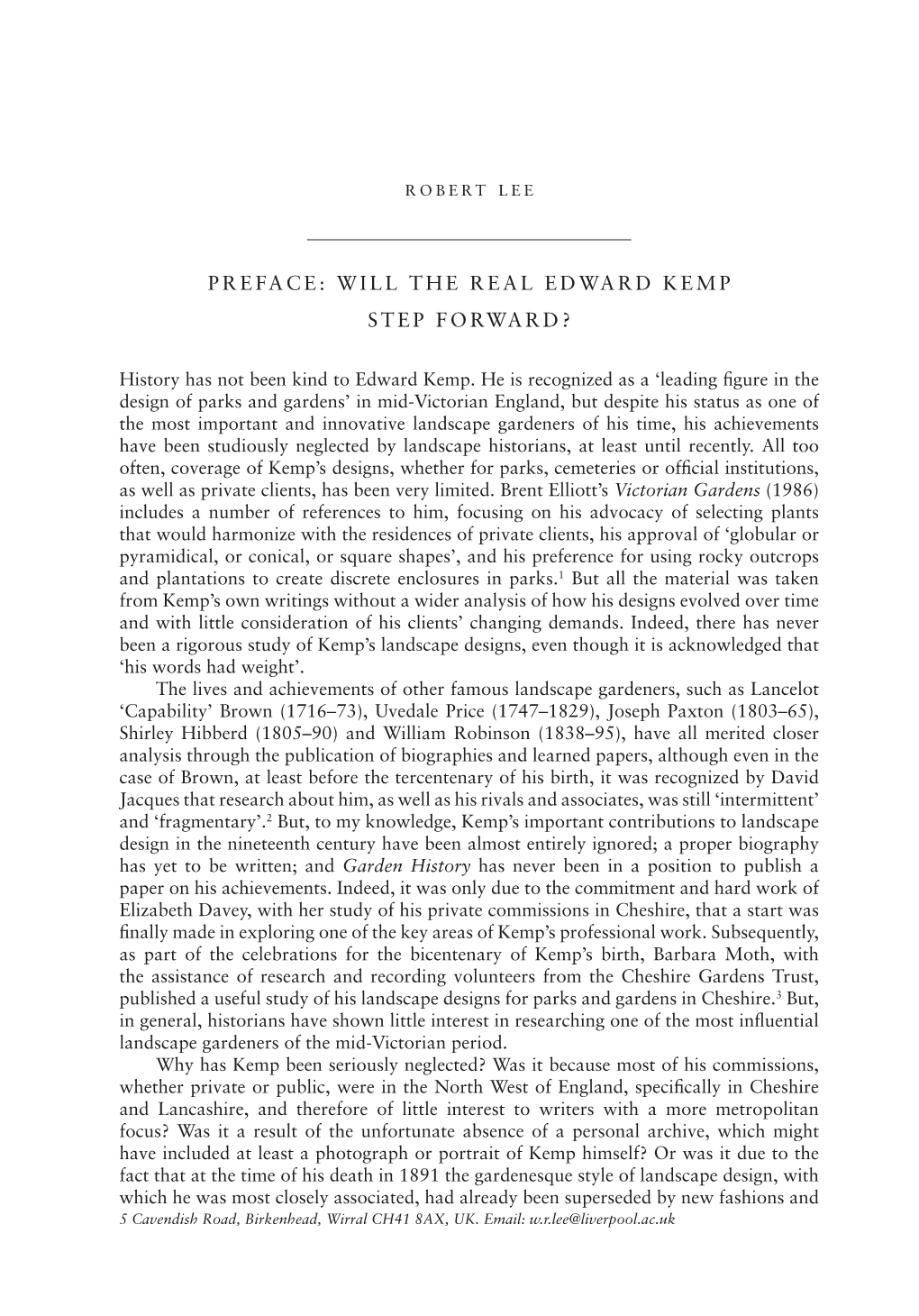 Preface: Will the Real Edward Kemp Step Forward? History Has Not Been Kind to Edward Kemp