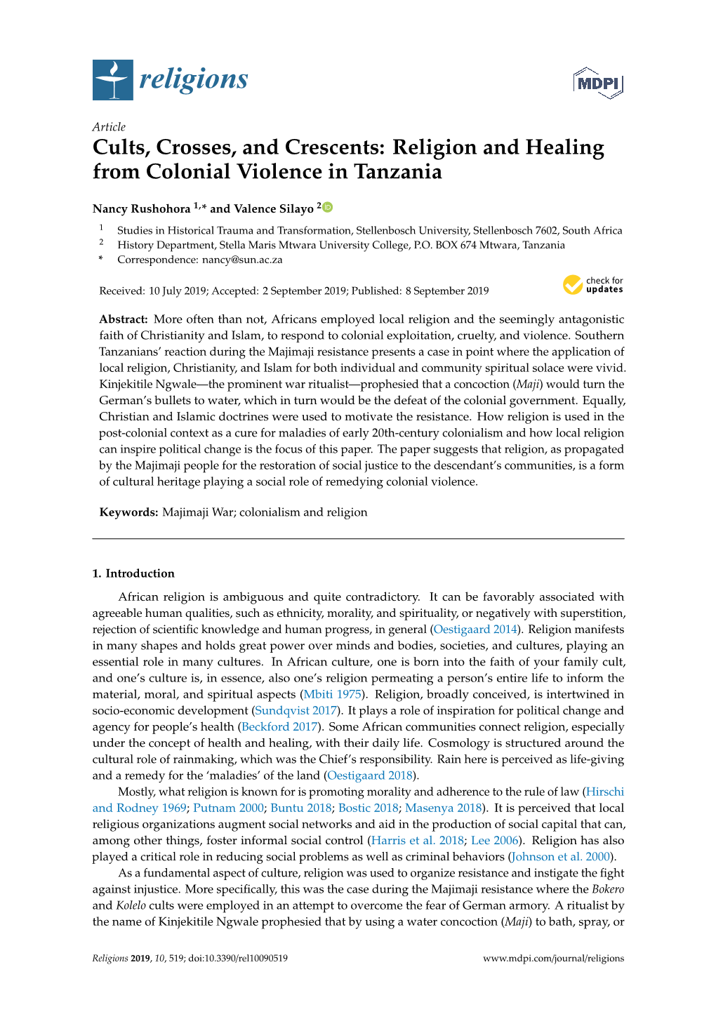 Cults, Crosses, and Crescents: Religion and Healing from Colonial Violence in Tanzania