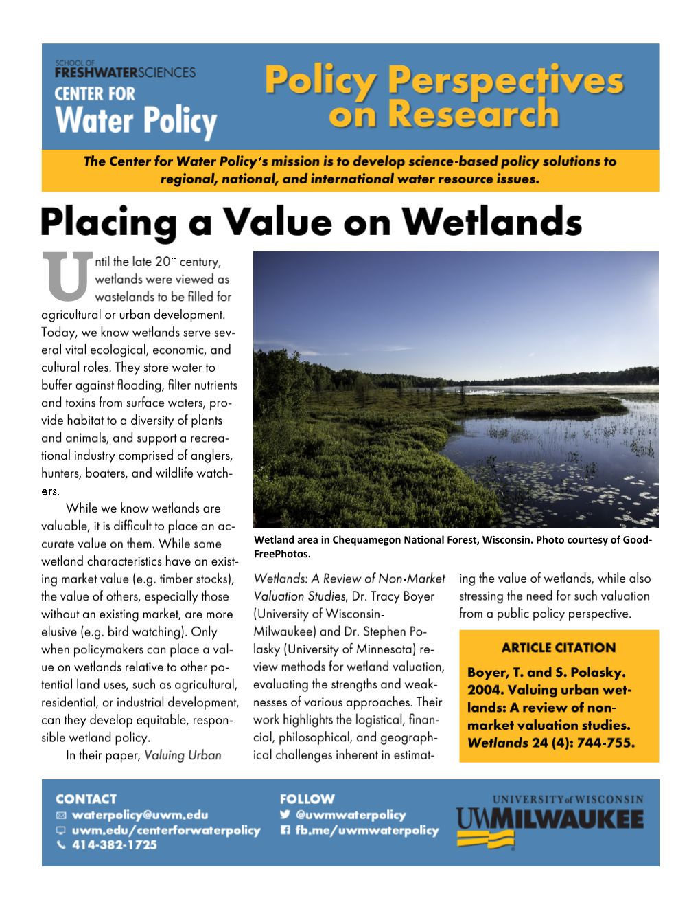 Valuing Urban Wetlands: a Review of Non-Market Valuation Studies
