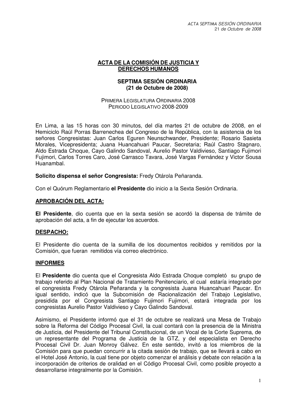 Acta De La Comisión De Justicia Y Derechos Humanos