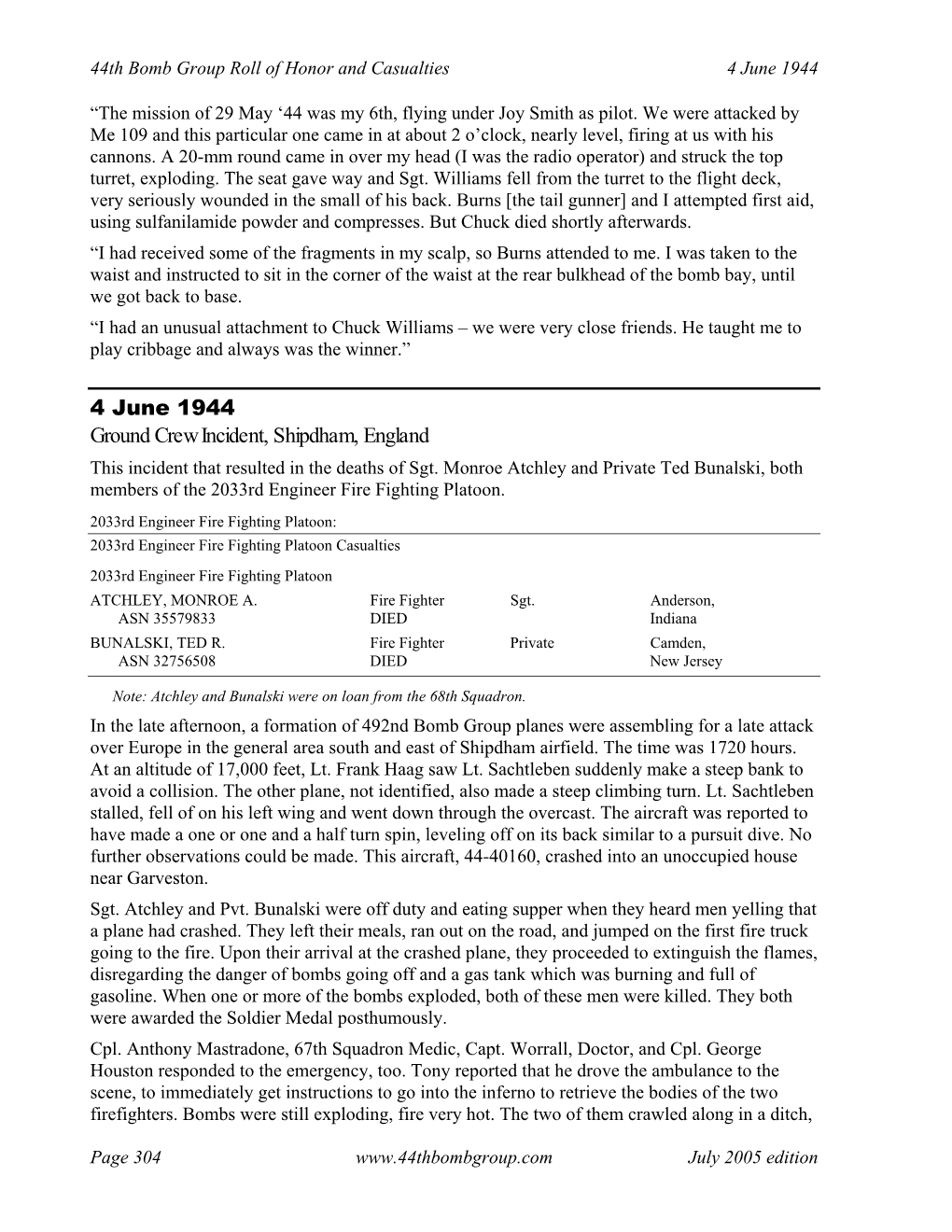 4 June 1944 Ground Crew Incident, Shipdham, England This Incident That Resulted in the Deaths of Sgt