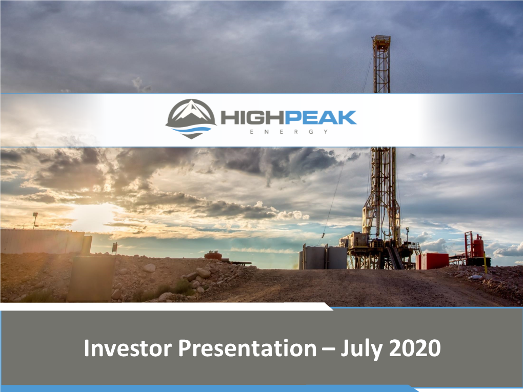 Investor Presentation – July 2020 Disclaimer