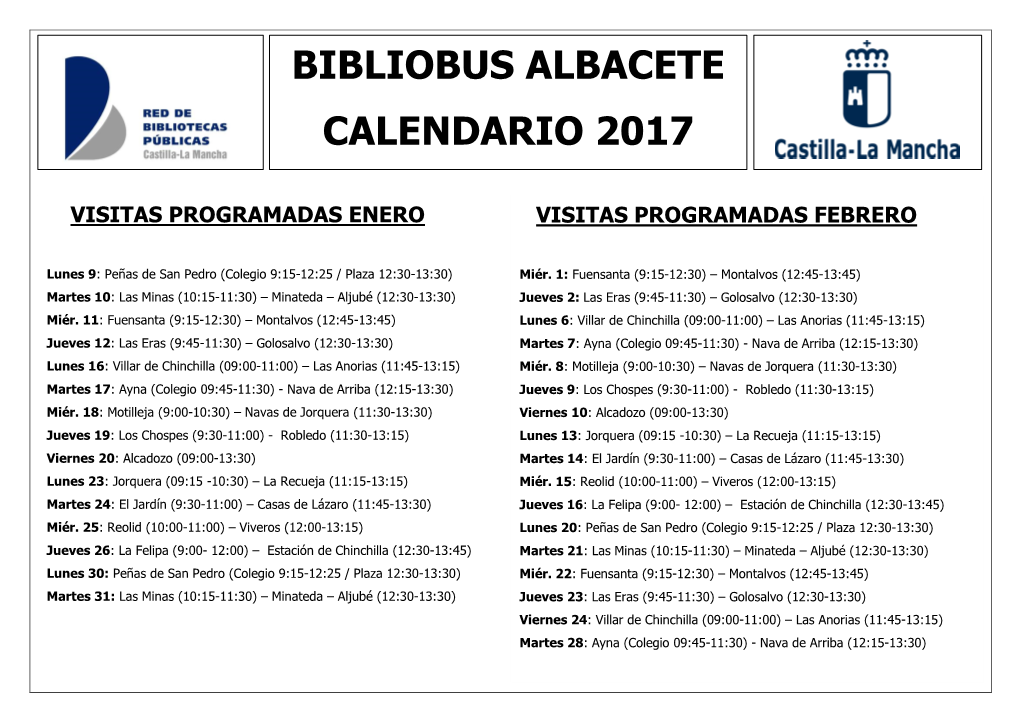Bibliobus Albacete Calendario 2017