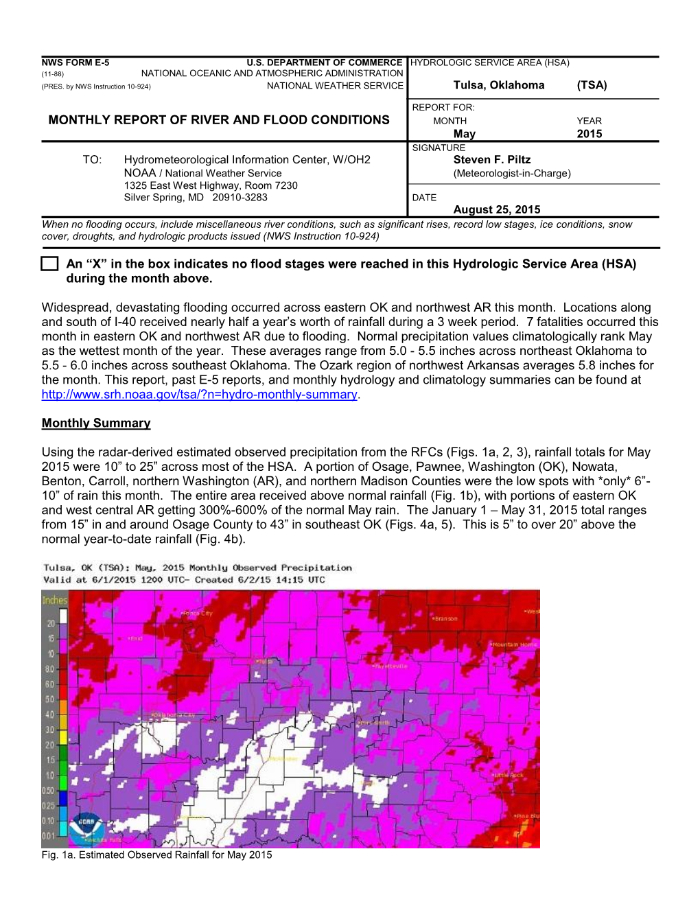 In the Box Indicates No Flood Stages Were Reached in This Hydrologic Service Area (HSA) During the Month Above