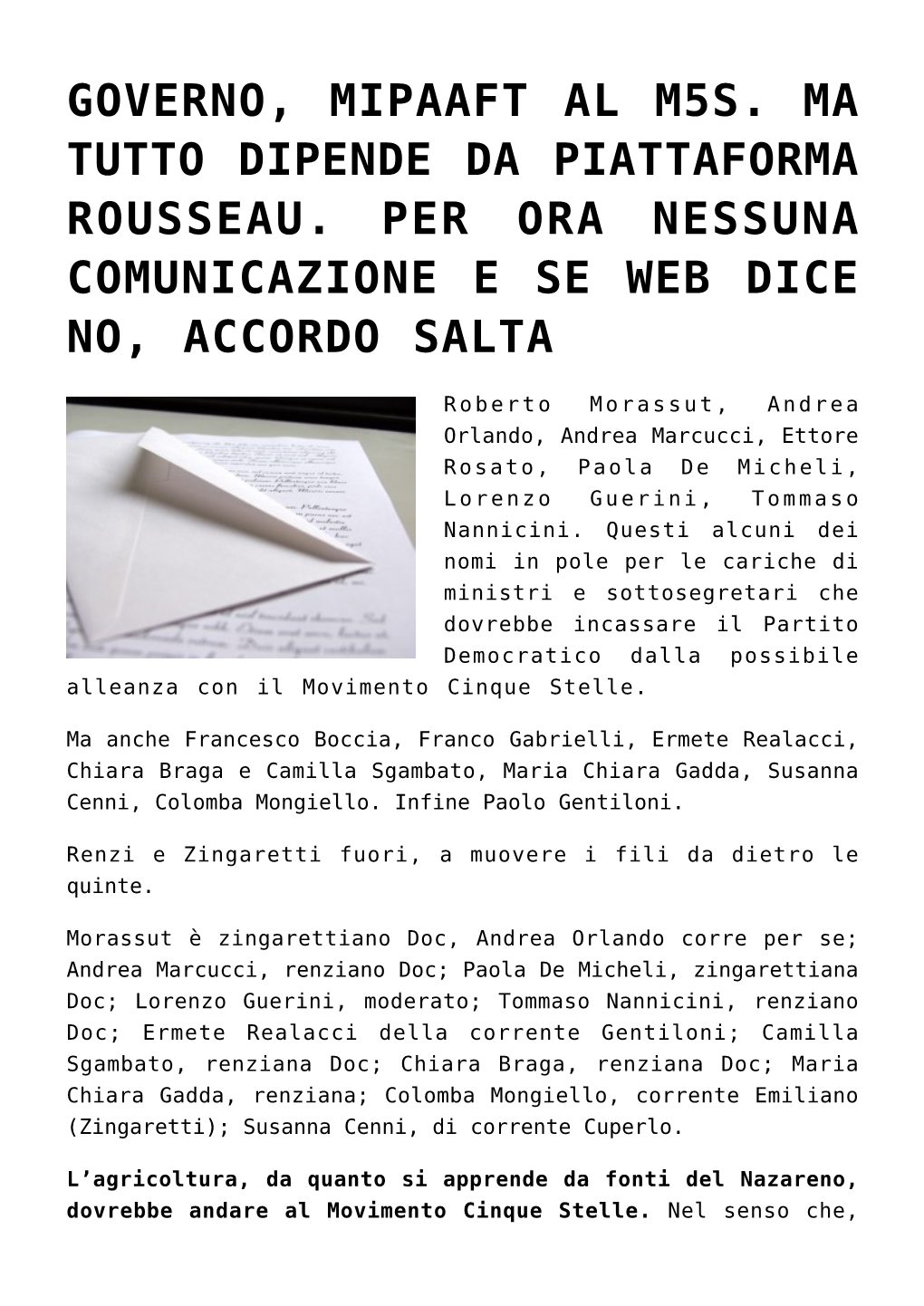 Governo, Mipaaft Al M5s. Ma Tutto Dipende Da Piattaforma Rousseau