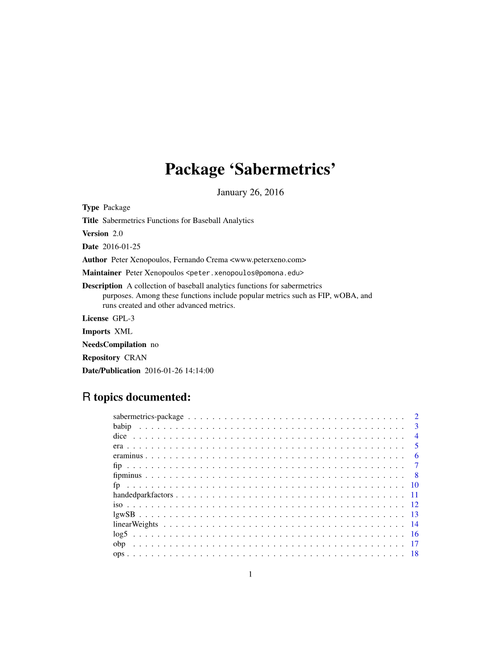 Package 'Sabermetrics'