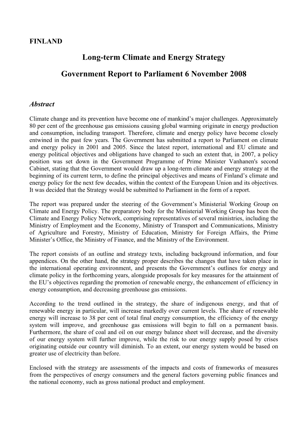 Climate Change and Energy Strategy 2008 Summary Pdf 63Kb