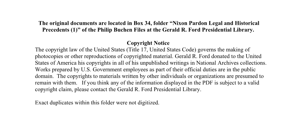 Nixon Pardon Legal and Historical Precedents (1)” of the Philip Buchen Files at the Gerald R