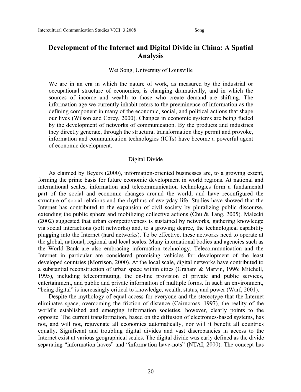 Development of the Internet and Digital Divide in China: a Spatial Analysis