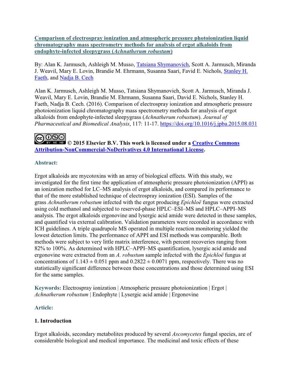 Comparison of Electrospray Ionization and Atmospheric Pressure