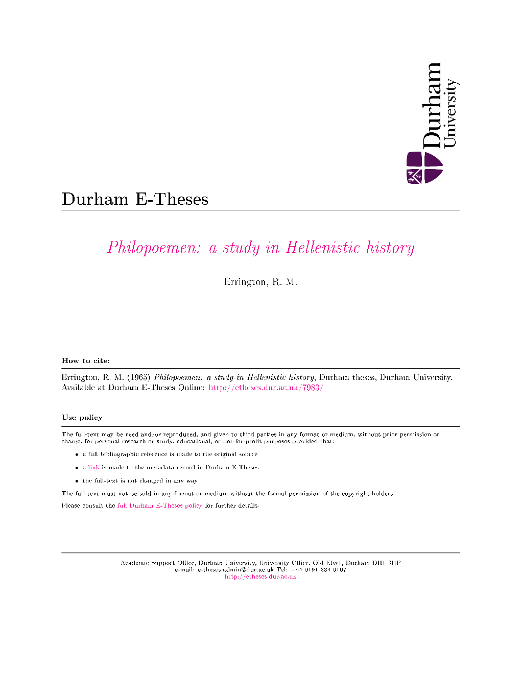 Philopoemen: a Study in Hellenistic History