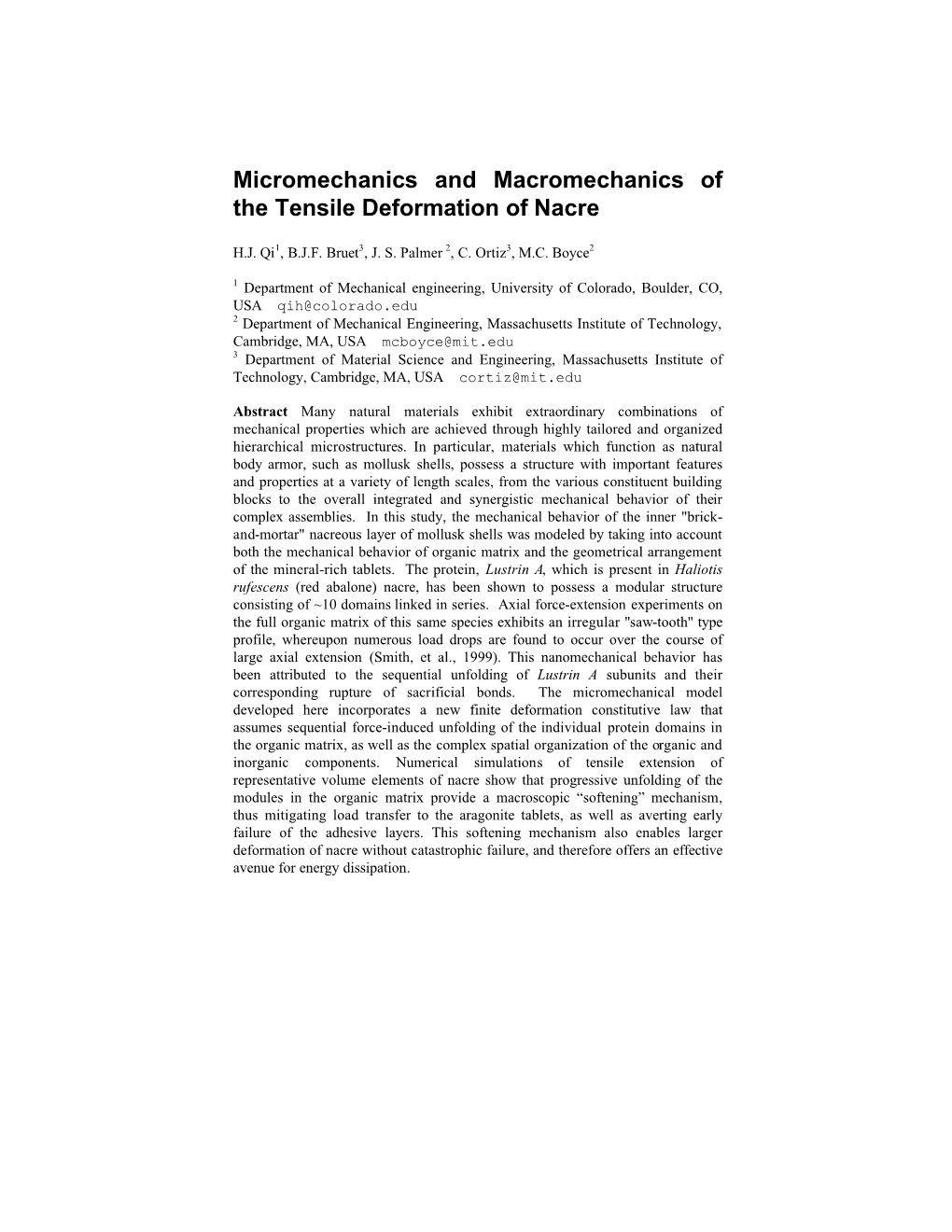 Micromechanics and Macromechanics of the Tensile Deformation of Nacre