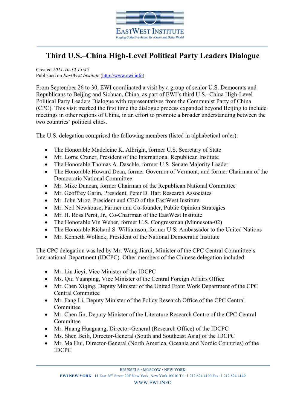 Third U.S.–China High-Level Political Party Leaders Dialogue