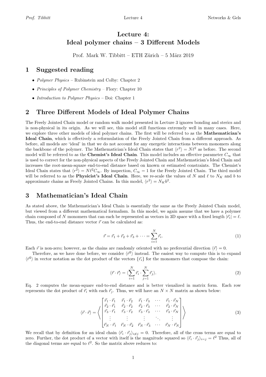 Ideal Polymer Chains – 3 Diﬀerent Models