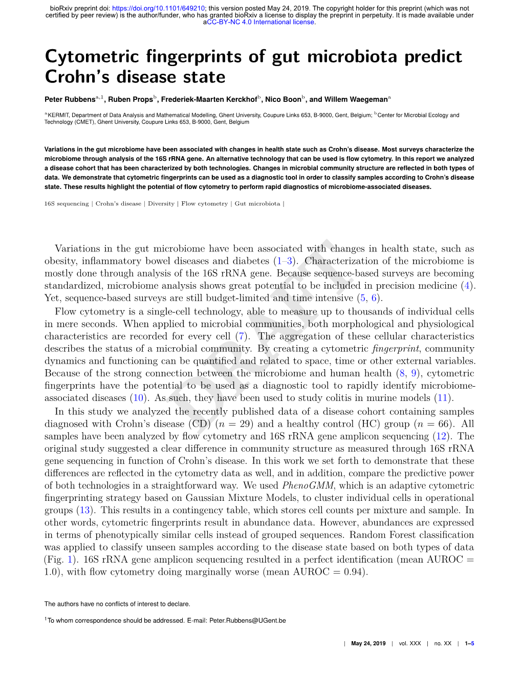 Cytometric Fingerprints of Gut Microbiota Predict Crohn's Disease