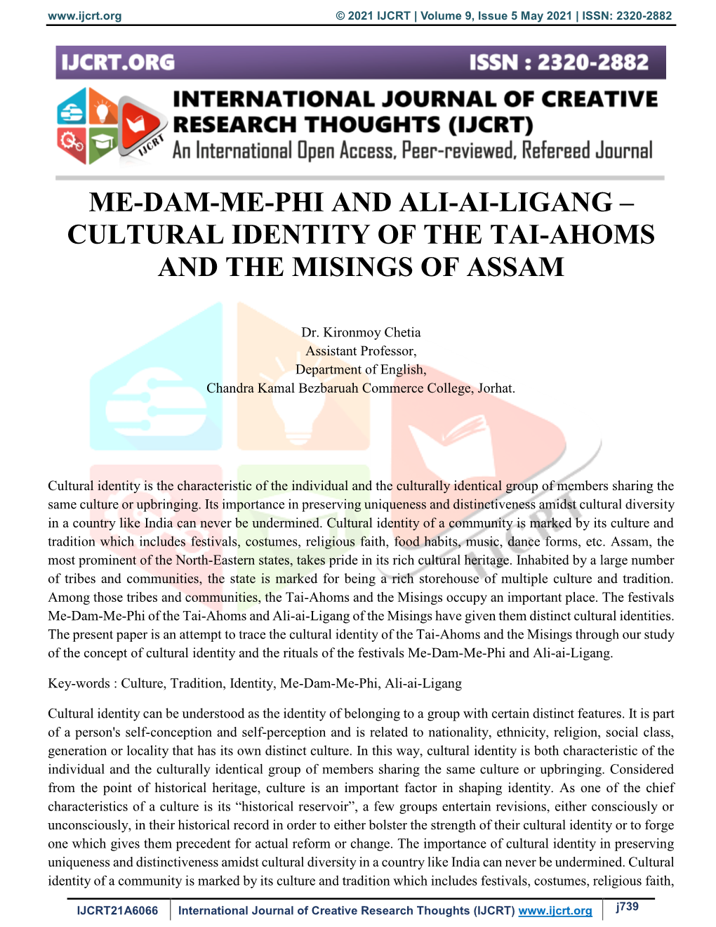 Me-Dam-Me-Phi and Ali-Ai-Ligang – Cultural Identity of the Tai-Ahoms and the Misings of Assam