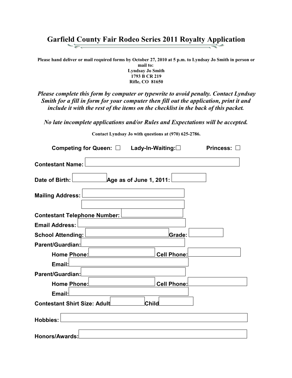 Garfield County Fair Rodeo Series 2011 Royalty Application