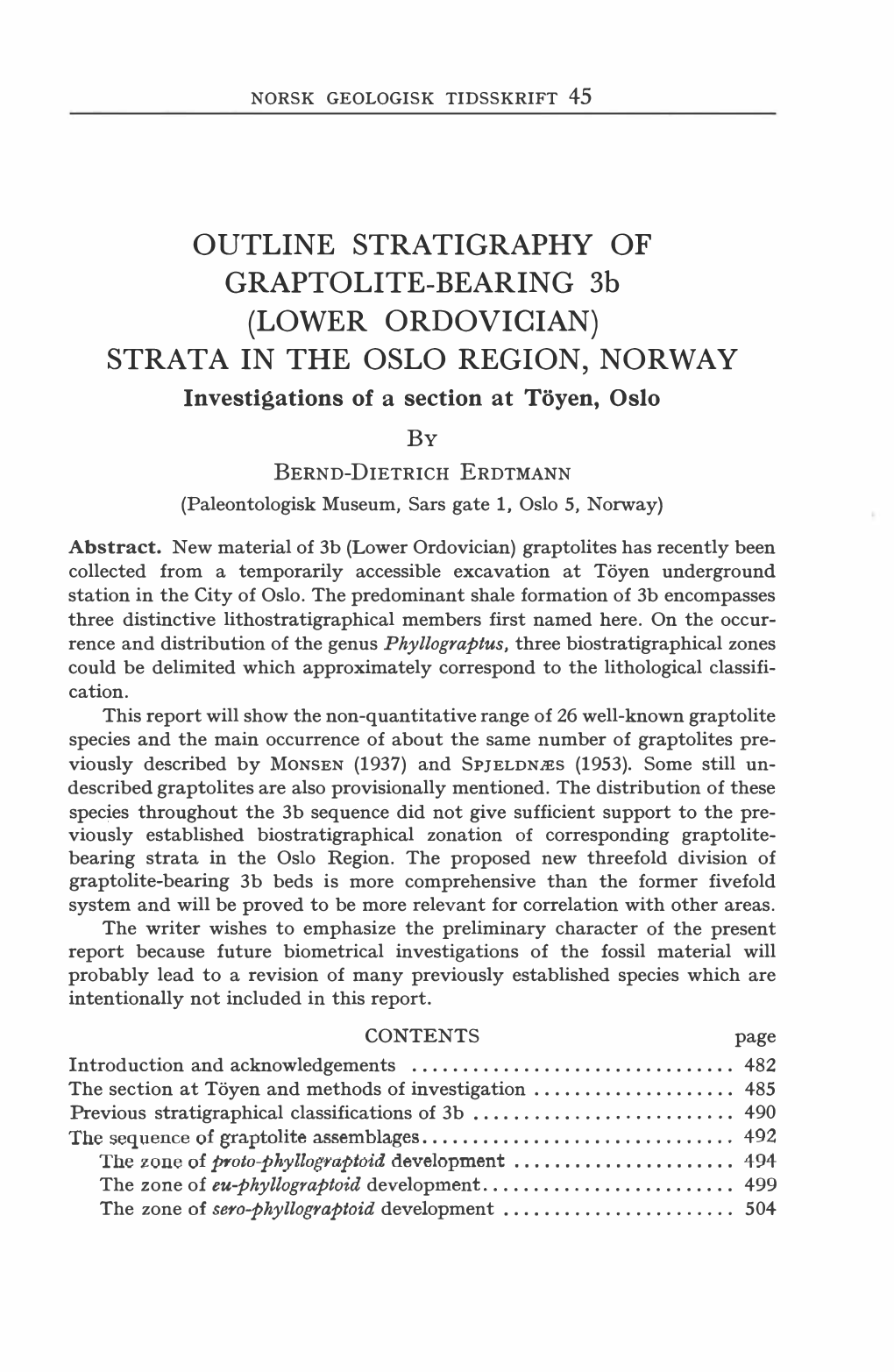 Norsk Geologisk Tidsskrift Outline Stratigraphy Of