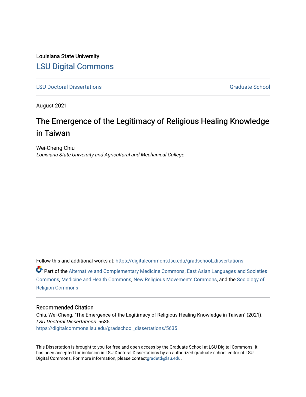 The Emergence of the Legitimacy of Religious Healing Knowledge in Taiwan