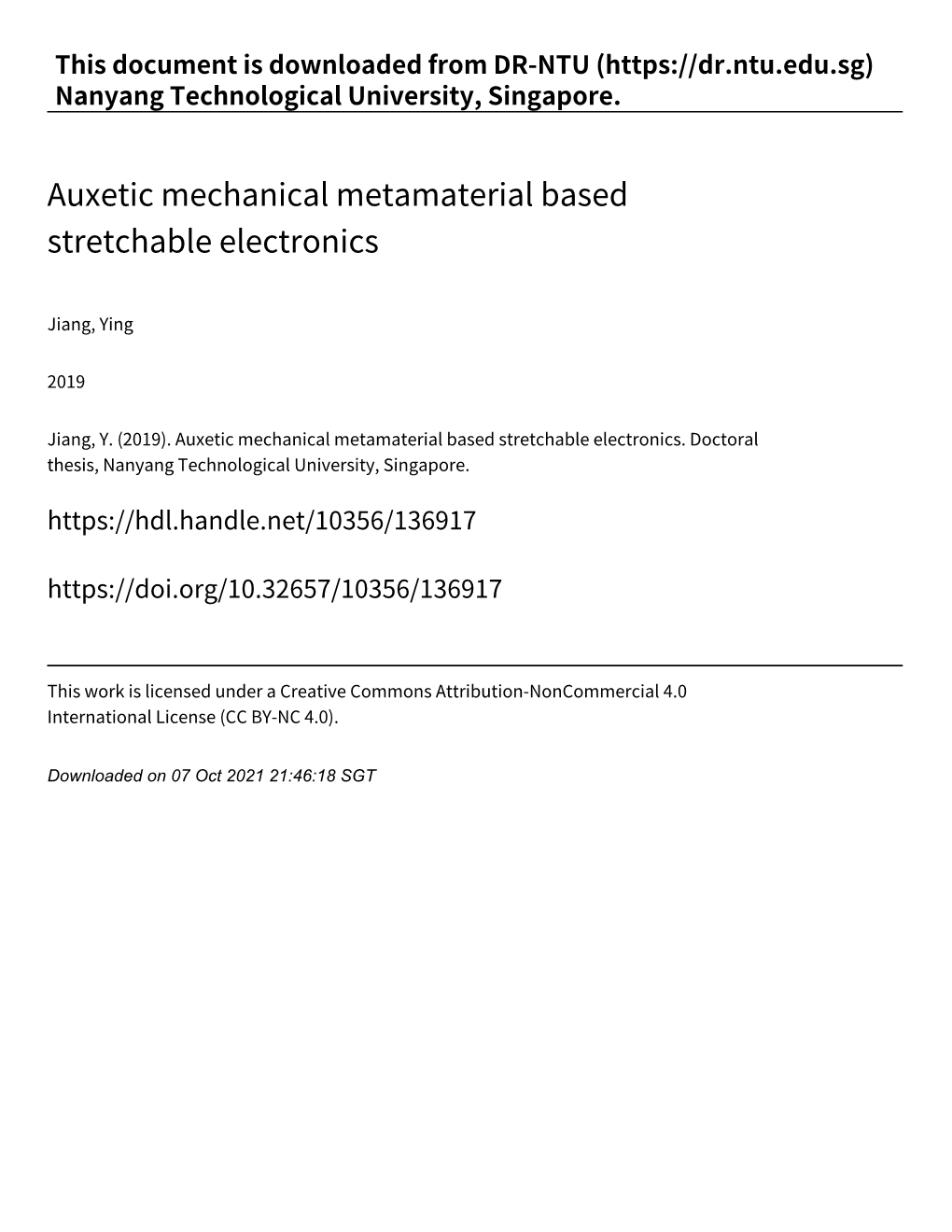 Auxetic Mechanical Metamaterial Based Stretchable Electronics