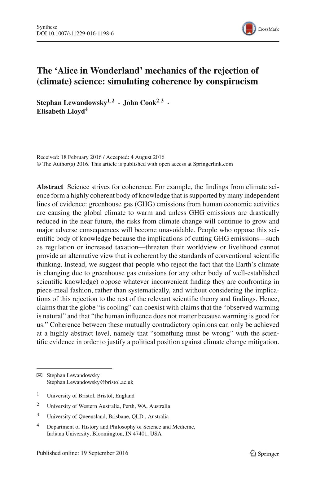 Mechanics of the Rejection of (Climate) Science: Simulating Coherence by Conspiracism