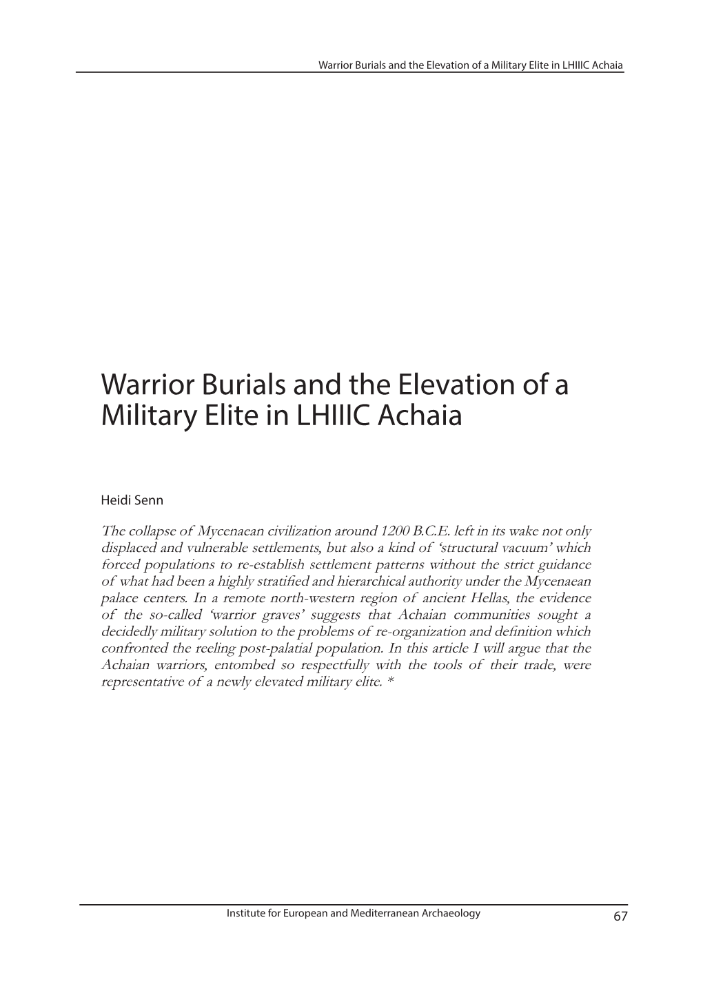 Warrior Burials and the Elevation of a Military Elite in LHIIIC Achaia