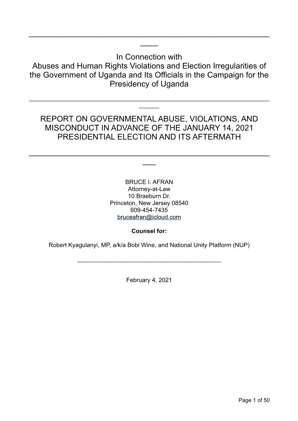 MASTER Report on Uganda Election Irregularities and Fraud For