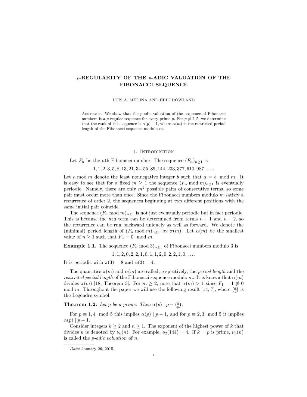 P-REGULARITY of the P-ADIC VALUATION of the FIBONACCI SEQUENCE