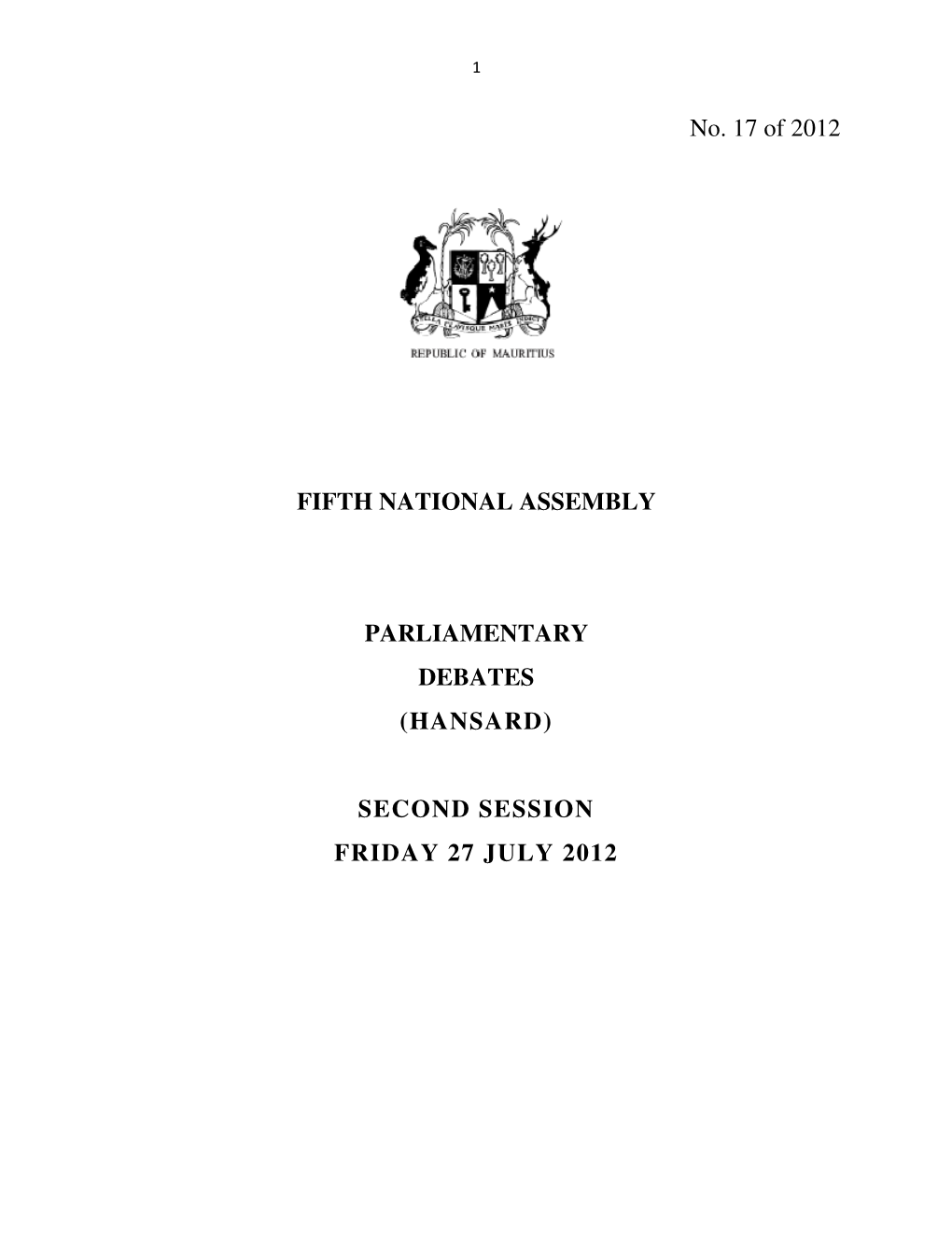 (Hansard) Second Session Friday 27 July 2012