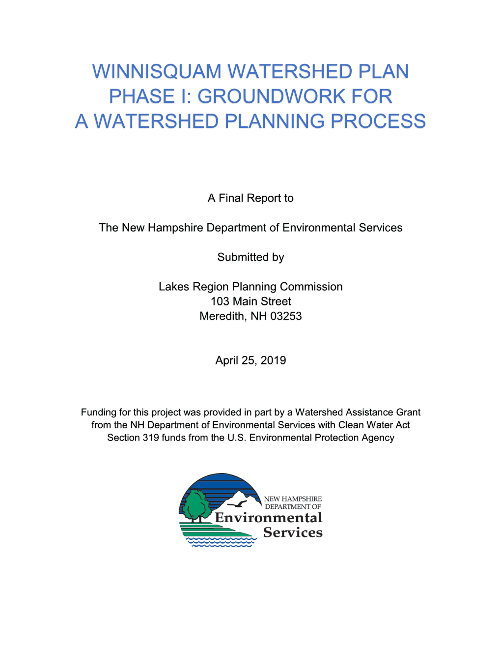 Winnisquam Watershed Plan Phase 1: Groundwork for a Watershed Planning Process 2