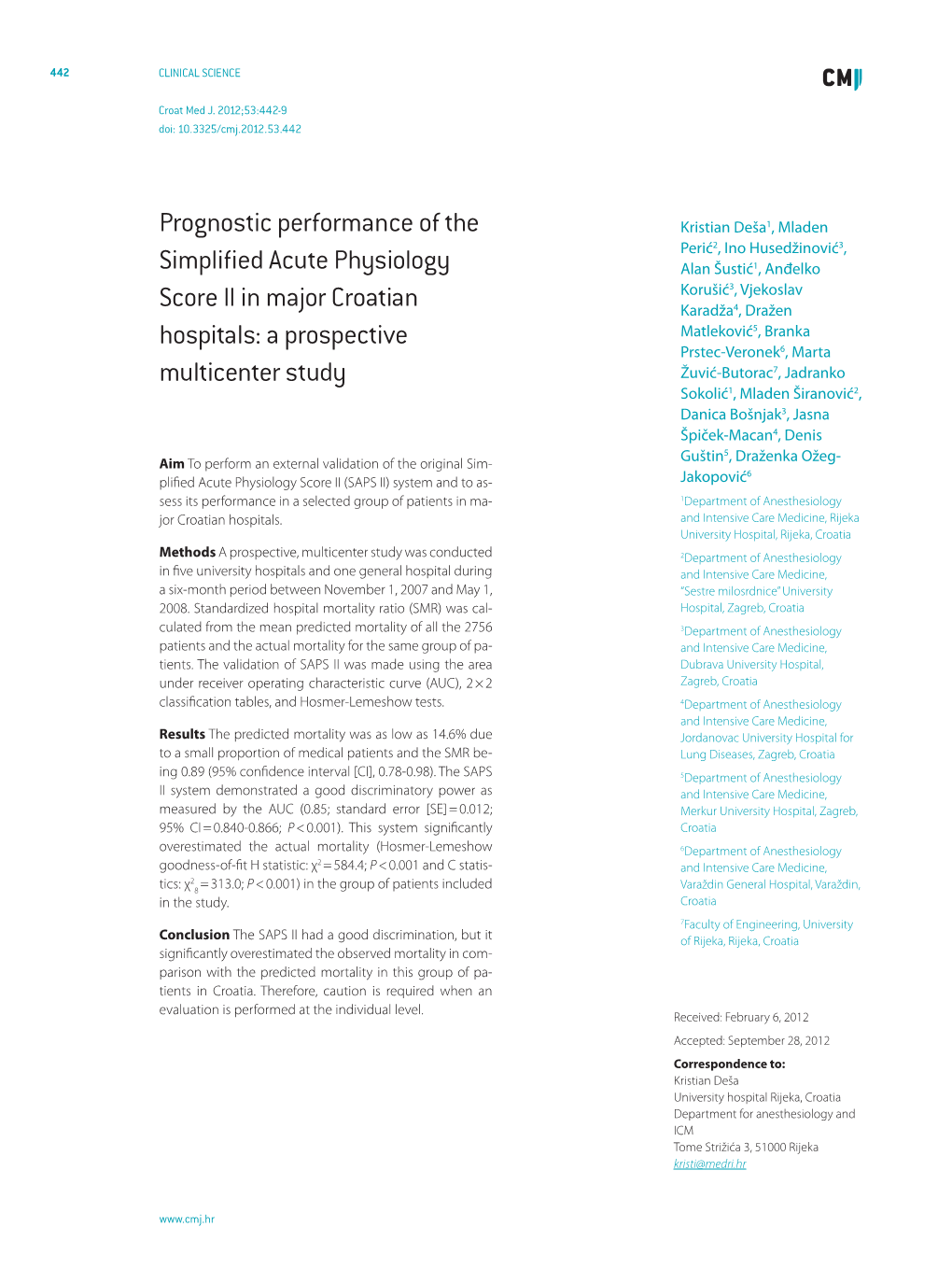 Prognostic Performance of the Simplified Acute