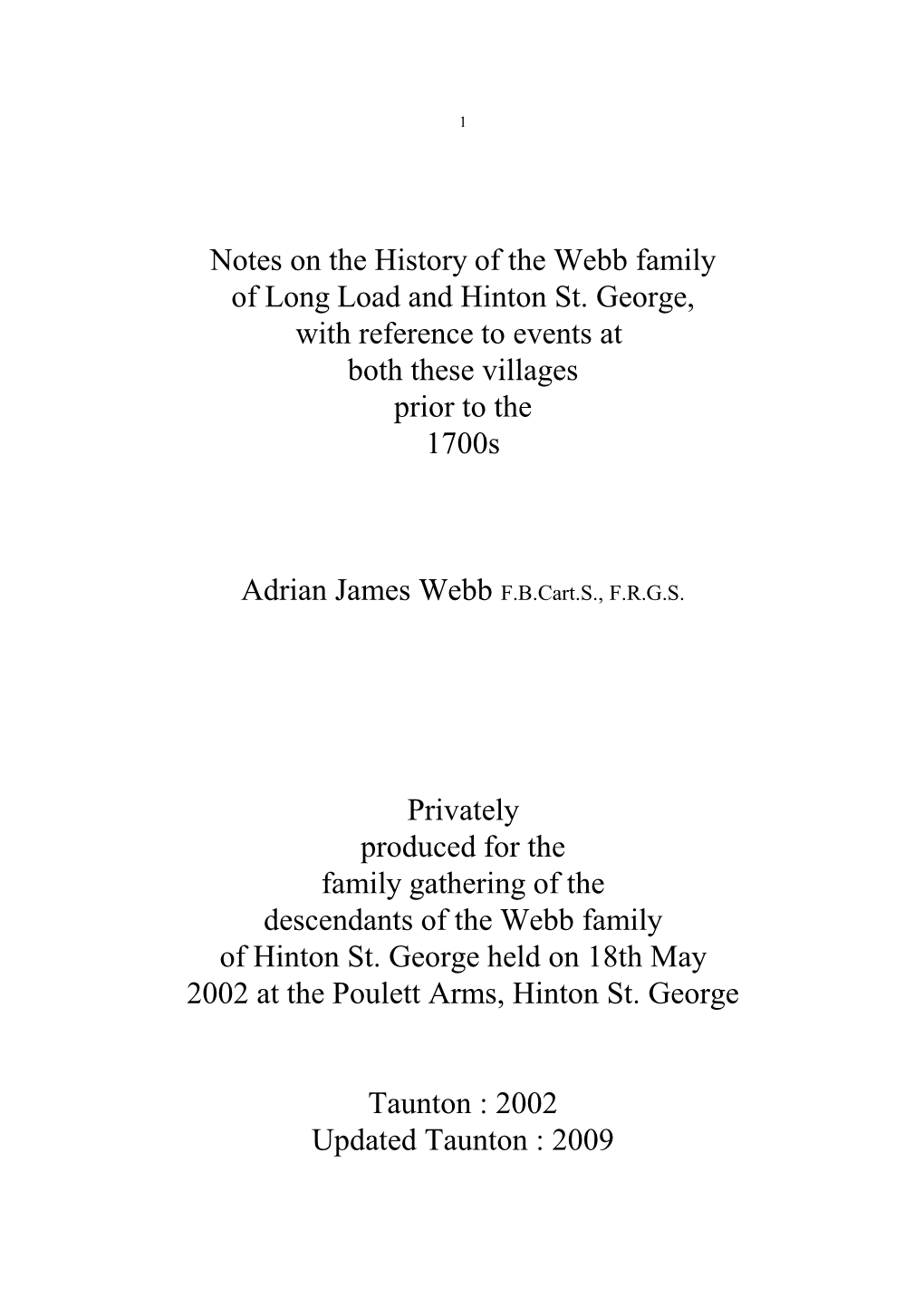 Notes on the History of the Webb Family of Long Load and Hinton St