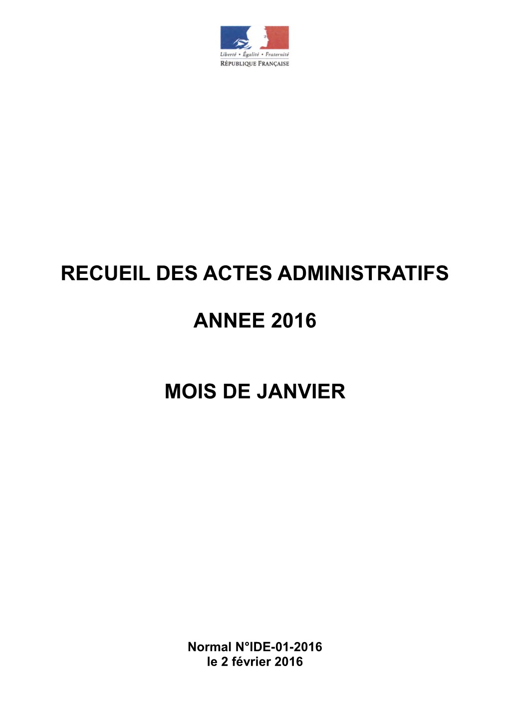 Recueil Des Actes Administratifs Annee 2016 Mois De Janvier