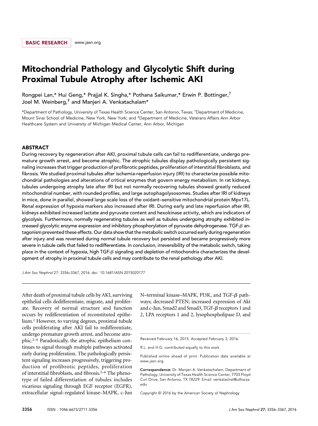 Mitochondrial Pathology and Glycolytic Shift During Proximal Tubule Atrophy After Ischemic AKI