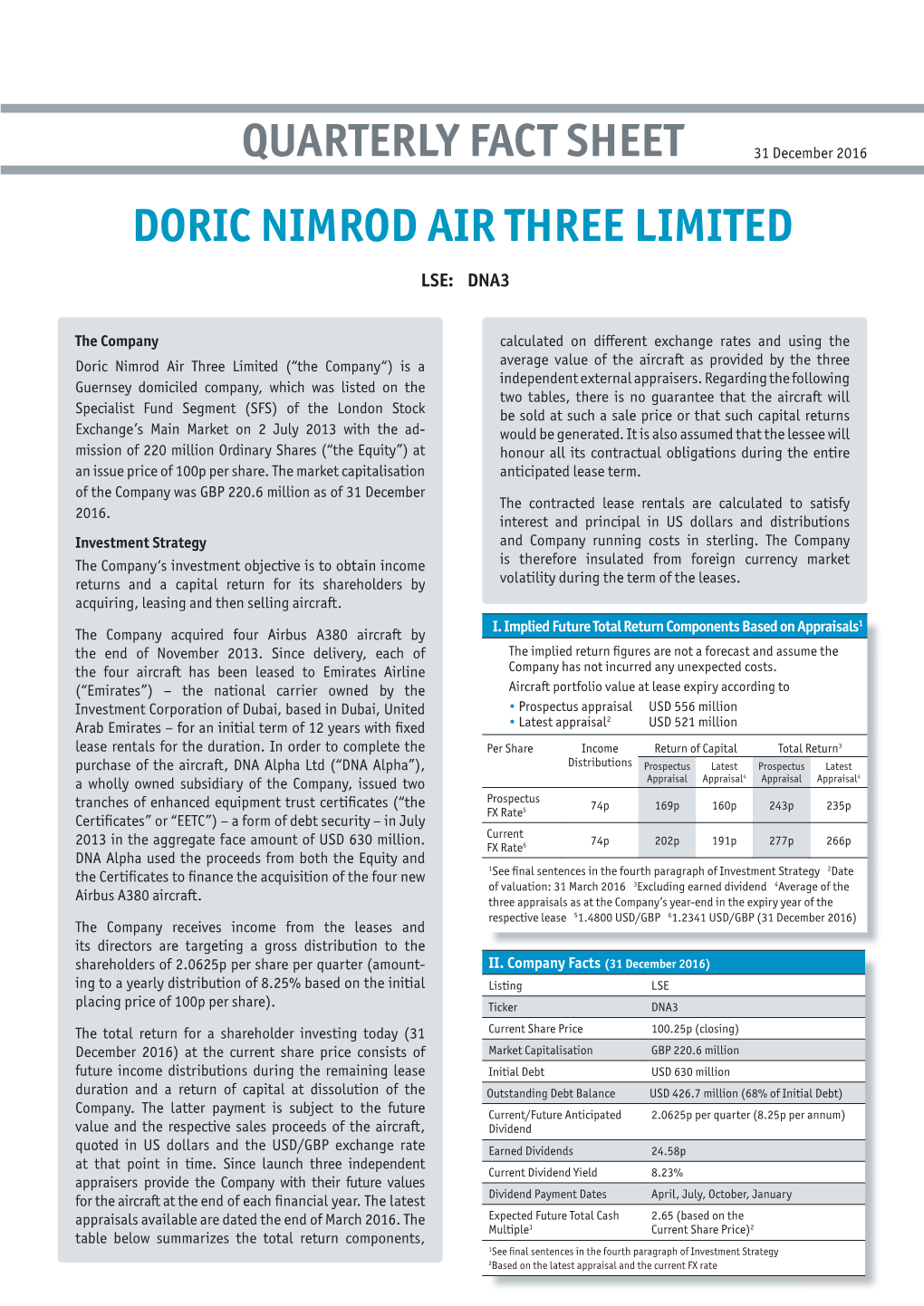 Quarterly Fact Sheet Doric Nimrod Air Three Limited