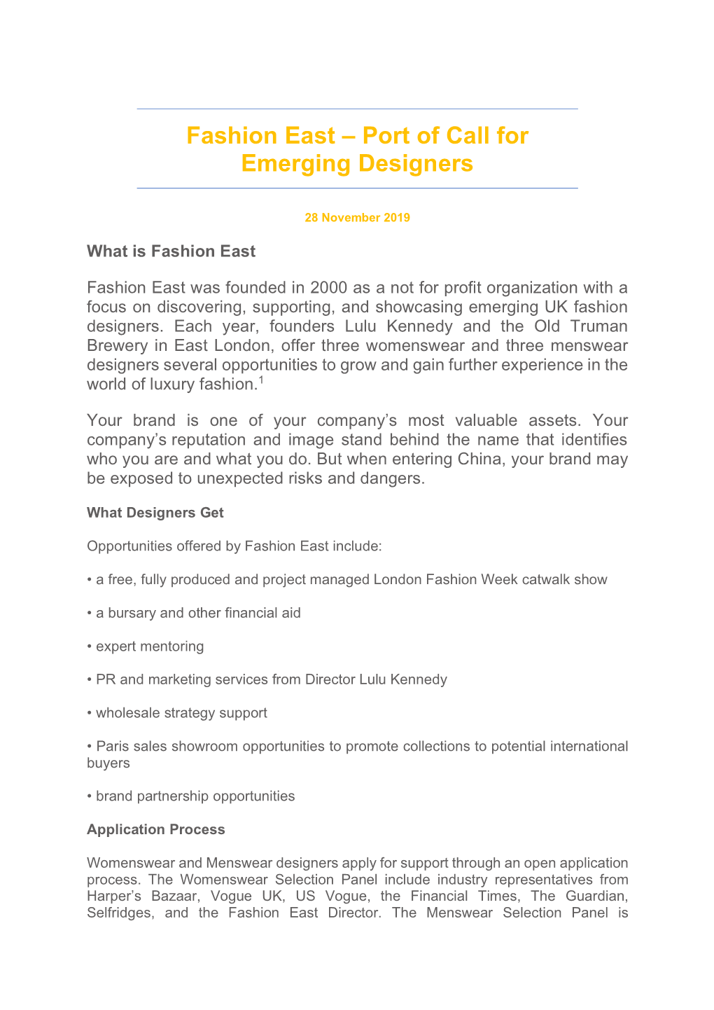 Fashion East – Port of Call for Emerging Designers