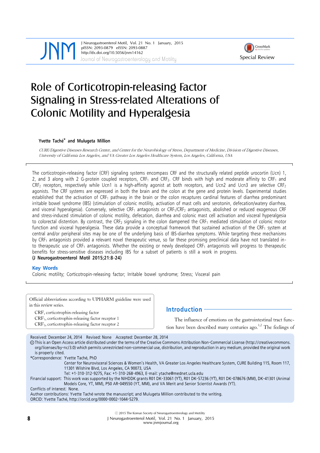 Role of Corticotropin-Releasing Factor Signaling in Stress-Related Alterations of Colonic Motility and Hyperalgesia