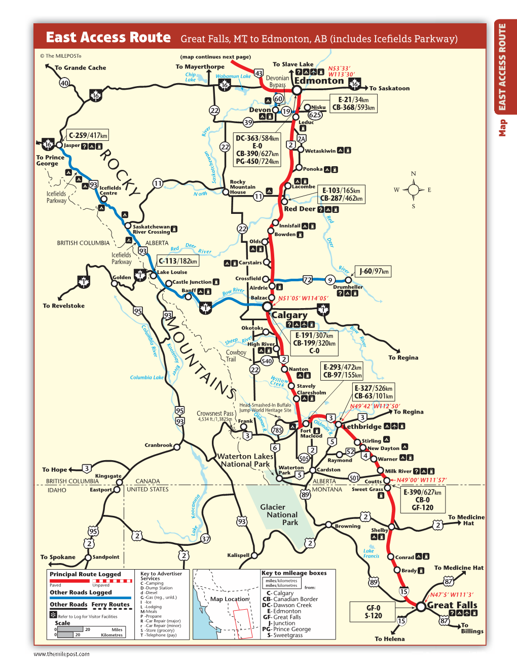 East Access Route Great Falls, MT, to Edmonton, AB (Includes Icefields Parkway)