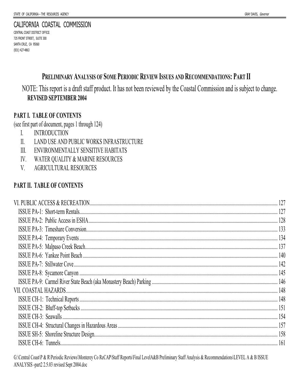 This Report Is a Draft Staff Product. It Has Not Been Reviewed by the Coastal Commission and Is Subject to Change