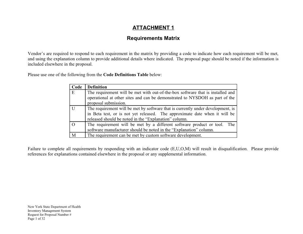 Requirements Matrix