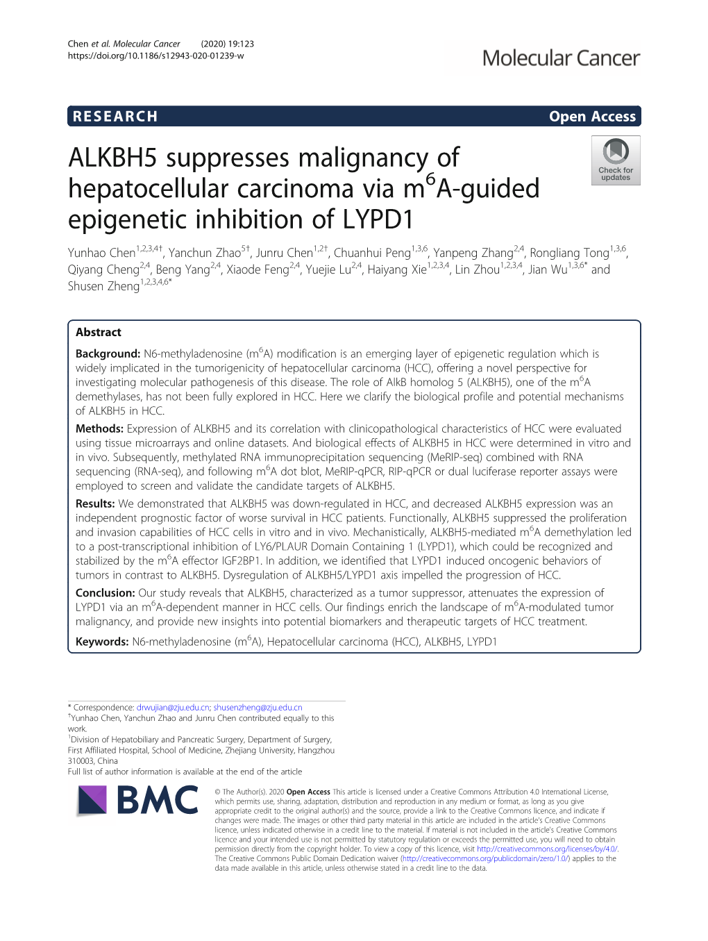 ALKBH5 Suppresses Malignancy of Hepatocellular Carcinoma Via M6a