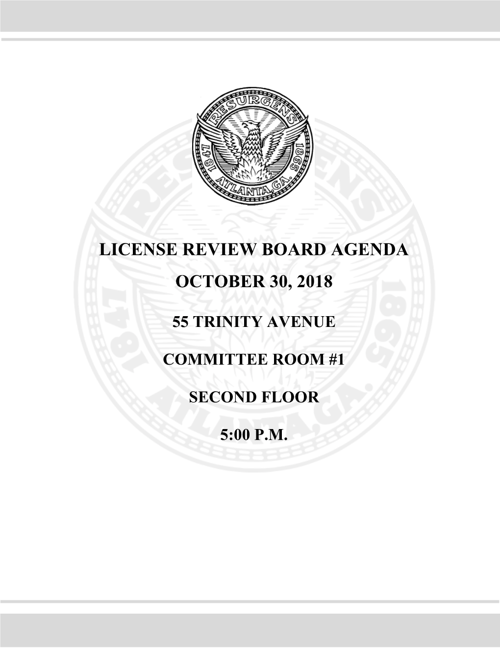 License Review Board Agenda October 30, 2018