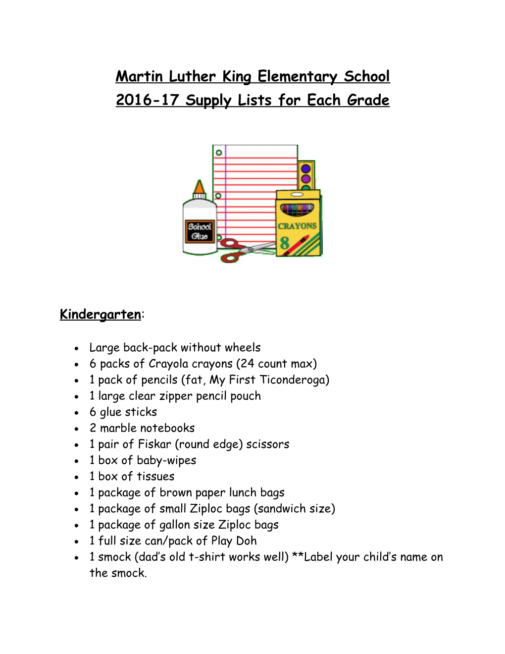 2016-17 Supply Lists for Each Grade