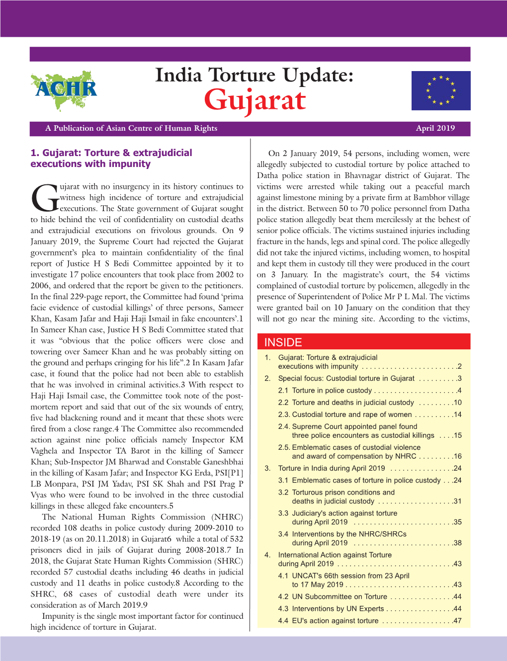 Gujarat a Publication of Asian Centre of Human Rights April 2019