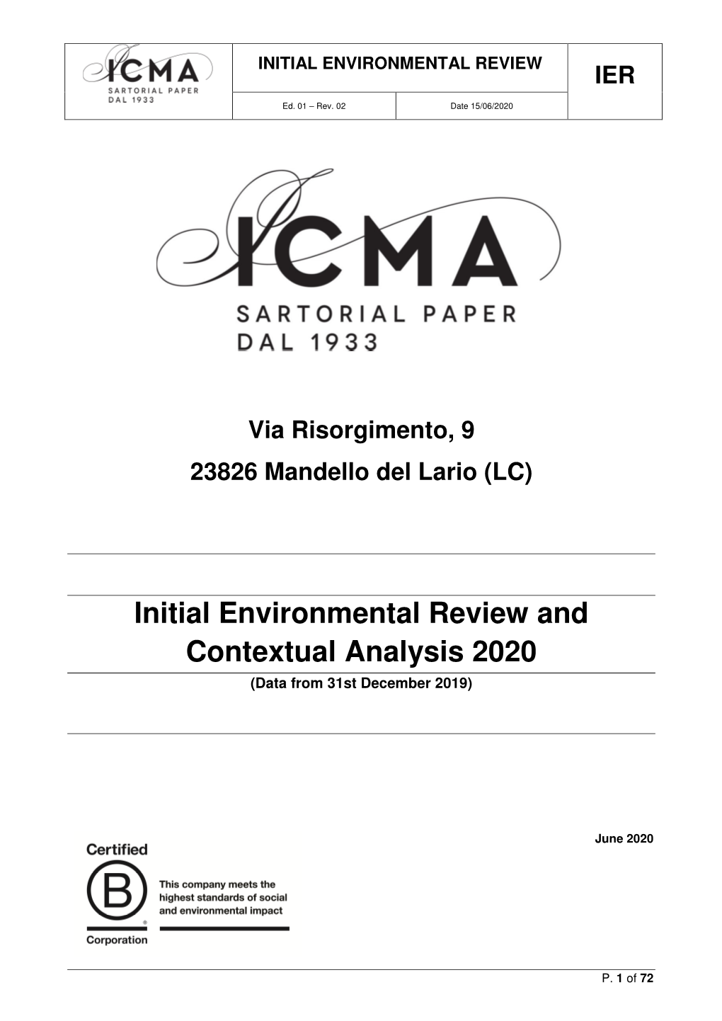 Initial Environmental Review and Contextual Analysis 2020 (Data from 31St December 2019)