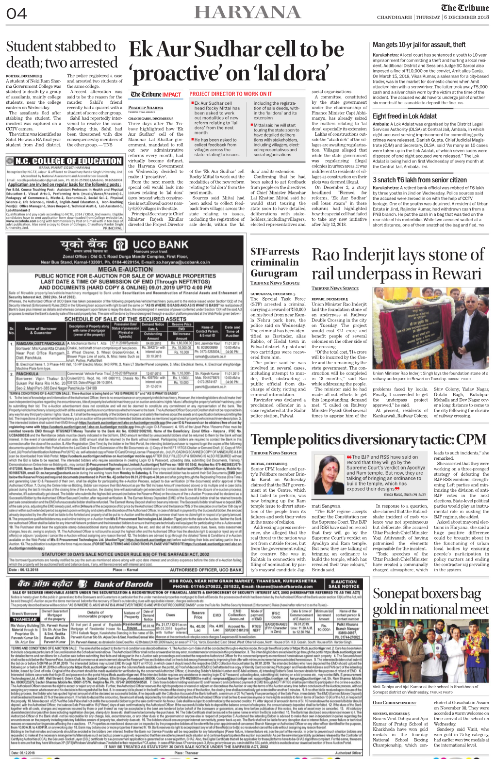 Haryana Chandigarh | Thursday | 6 December 2018